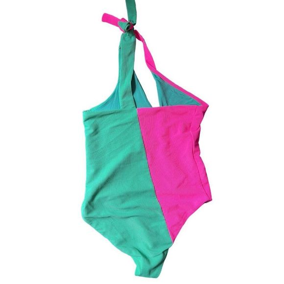 NEW Free People Beach Riot Nia Watermelon Colorblock One Piece Swim One Shoulder - Picture 4 of 6